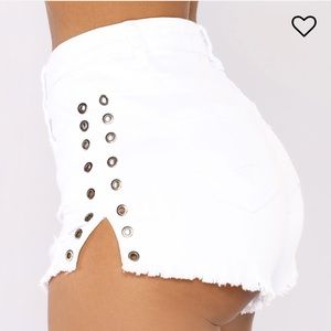 High waisted white jean shorts
